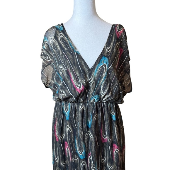 Lane Bryant Maxi Dress 14/16 Multicolor Feather Elastic Waist Southwestern Tribe - Picture 2 of 9